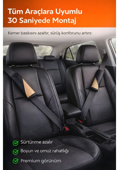 Emniyet Kemeri Kılıfı 2 Adet Deri Carbon Yumuşak Dolgulu Boyun Konfor Emniyet Kemer Pedi - Kmrx6