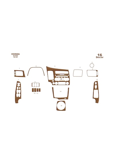 Honda Civic Torpido Kaplama 2006-2011 16 Parça Açık Meşe