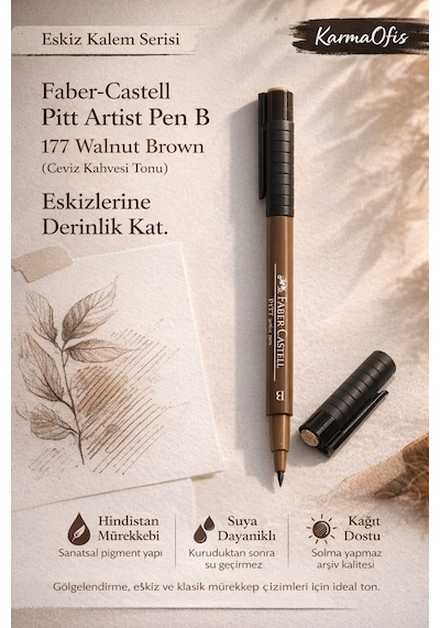 Faber-castell Pitt Artist Pen B 177 Walnut Brown Eskiz Çizim Kalemi Suya Dayanıklı Mürekkep