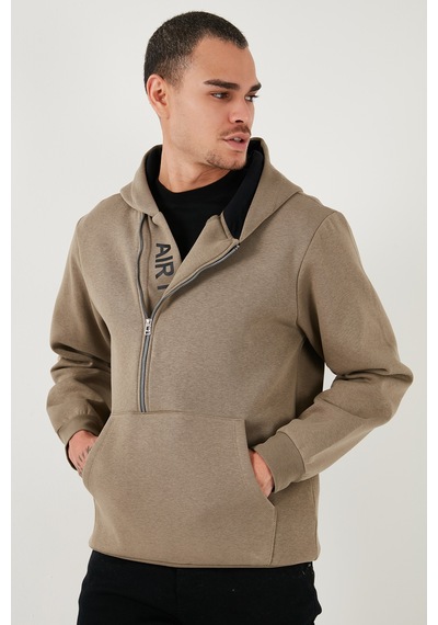 Buratti Kanguru Cepli Fermuarlı Kapüşon Yaka Slim Fit Erkek Sweat 575707 Vizon Yeşili