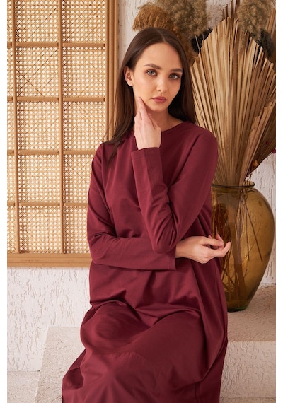 Darlin Moda Bordo Uzun Kollu Eteği Poplin Detaylı Maxi Boy Elbise DM4640 Darlin Moda Bordo Uzun Kollu Eteği Poplin Detaylı Maxi Boy Elbise DM4640