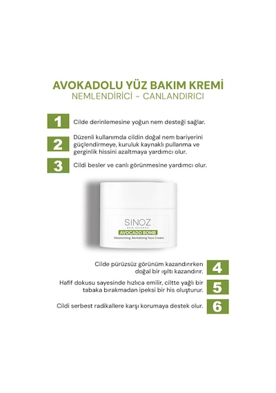 Sinoz Avokado Bomb Yoğun Nemlendirici Yüz Kremi + Göz Kremi 2'li Bakım Seti