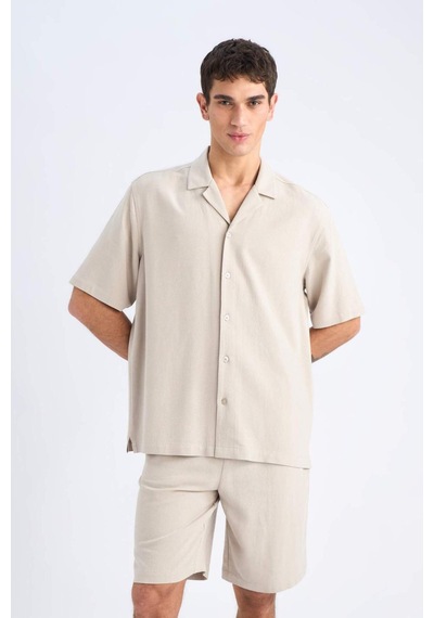 Defacto Relax Fit Pamuklu Yazlık Kısa Kollu Gömlek D8875ax25smbg751 Bej