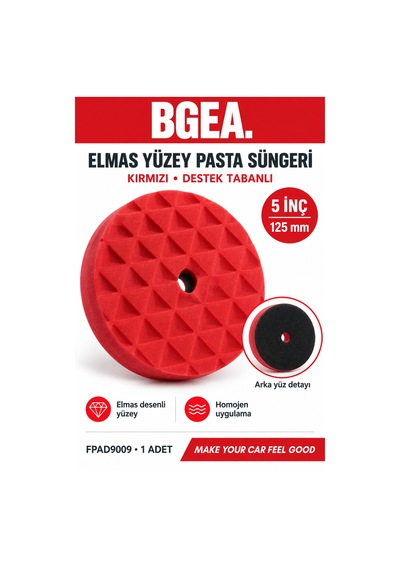 Bgea Elmas Yüzey 5 İnç 125 Mm Kırmızı Destek Tabanlı Pasta Süngeri