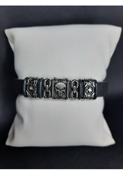 Unisex Suni Deri Metal Detaylı El Yapımı Bileklik Siyah