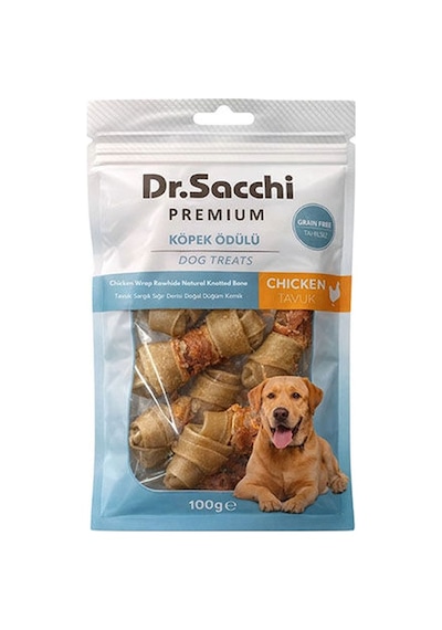 Dr.sacchi Premium Tavuk Sargılı Sığır Derisi Doğal Düğüm Kemik Tahılsız Köpek Ödülü 2 8'li 100 Gr