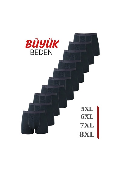 Hadpols Özel Seri Erkek Füme Büyük Beden Boxer Pamuklu Likralı 10'lu Paket Ten İç Giyim