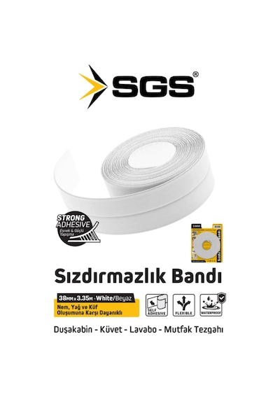 Sgs 1240 38mm 3.35m Beyaz Yapışkanlı Sızdırmazlık Bandı