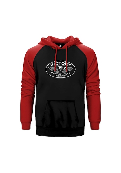 Victory Motorcycles Polaris Logo Kırmızı Renk Reglan Kol Kapşonlu Sweatshirt Kırmızı