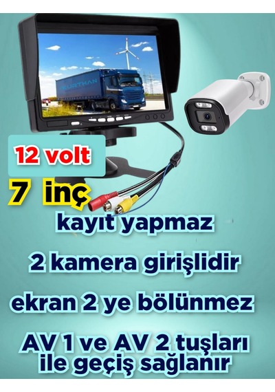 Tarımsal Araçlara 1 Adet Ahd 2mp Warm Ledli Kamera 7'' Qled Ips Monitör 12 V