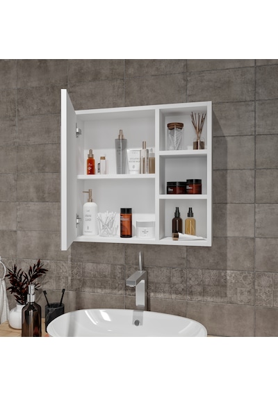 Ayna Kapaklı Tamamen Mdf Banyo Dolabı Beyaz