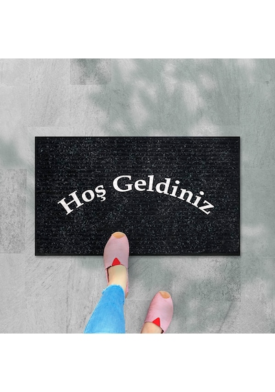 Balkon Ve Iç Dış Kapı Yıkanabilir Nem Alıcı Toz Alıcı Halı Kapı Önü Paspası Türkçe Hoş Geldiniz Siyah - Altın