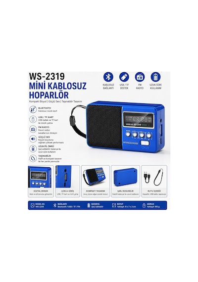 Ws-2319 Mini Bluetooth Hoparlör Fm Radyolu Hafıza Kartı Ve Usb Girişli Şarjlı Taşınabilir 3w Hoparlör Mp3 Çalar
