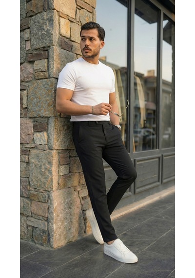Butik İstanbul Erkek Slim Fit Dilli Kumaş Pantolon Siyah