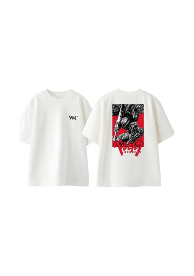 Thewert Berserk Black Red Tasarım Sırt Baskılı Pamuk Beyaz Oversize T-shirt