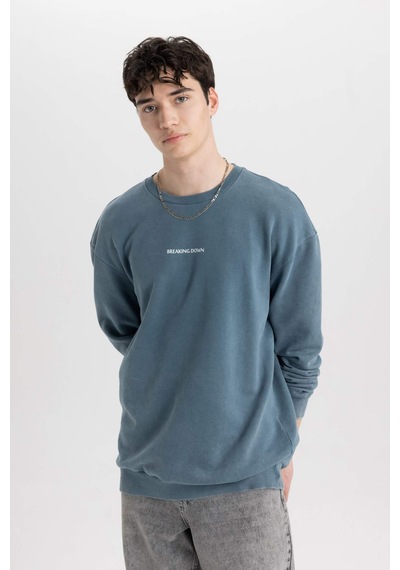 DeFacto Comfort Regular Fit Rahat Kalıp Bisiklet Yaka Sırt Baskılı Yıkamalı Soluk Efektli Sweatshirt - C1664AX24SPIN212