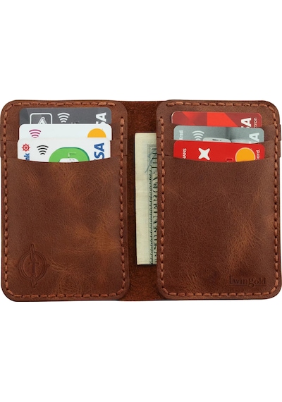 Twingold İsme Özel Dikey Mini Cüzdan - %100 Rainbow Deri - A010005 - Kahverengi Kahverengi
