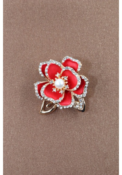 Sedef Çiçeği Broş. Yaka İğnesi Broş. Taşlı Tasarım Sedef Çiçeği Broş. Kadın Broş. Broş. Kırmızı - Altın