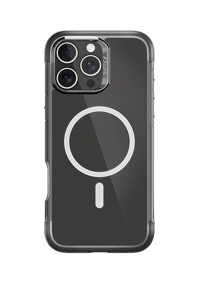 Apple Uyumlu iPhone 16 Pro Kılıf Magsafeli Raptic Air Serisi Airbag Tasarımlı Metal Köşelikli Şeffaf Kapak Siyah