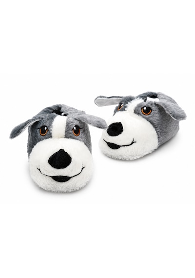 Modafocus Sevimli Köpek Figürlü Sessiz Kaydırmaz Taban Peluş Unisex Ev Pandufu Sevgili Kombin Terliği Füme