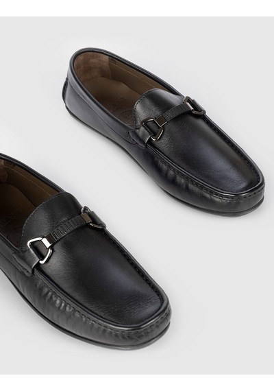 Toka Detaylı Hakiki Deri Siyah Erkek Loafer Siyah