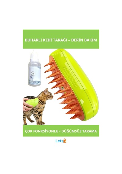 Buharlı Kedi Tarağı Masaj Fonksiyonlu Tüy Bakım Aksesuarı
