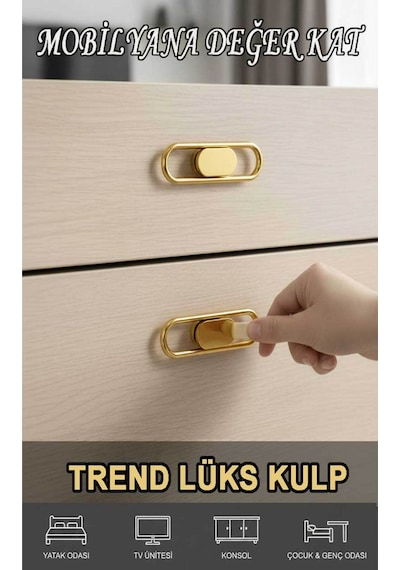 Lüks Trend Altın 32 Mm 4 Adet Mobiya Yatak Odası Tv Ünitesi Konsol Çocuk Ve Genç Odası Kulp Altın