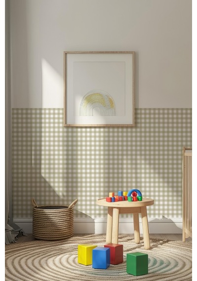 Ekose Desenli Duvar Sticker Yarım Kaplama Duvar Kağıdı Görünümlü Sticker 54x109 Cm Ekoseli Yeşil Dijital Baskı