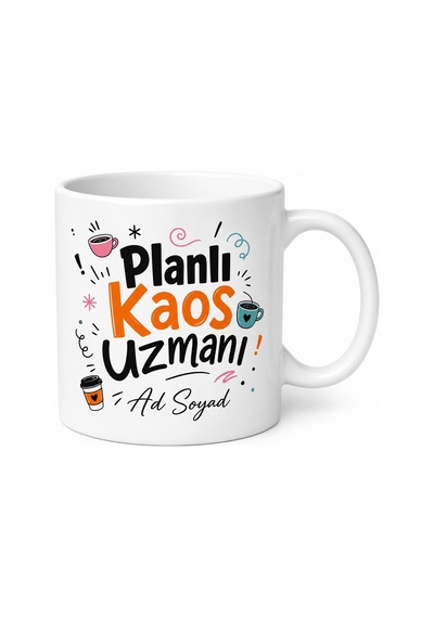 İsme Özel Planlı Kaos Yazılı Komik Kupa Bardak Esprili Hediye Beyaz / Çok Renkli