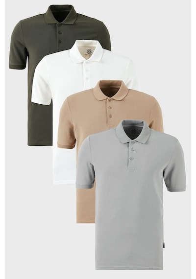 Buratti Pamuklu Regular Fit Düğmeli Polo Yaka 4'Lü Paket Erkek T Shirt 5902127S4 Kül-Vizon-Beyaz-Haki