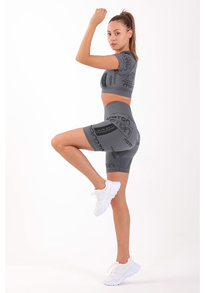 Maraton Active Slimfit Kadın Bisiklet Yaka Kısa Kol Koşu Antrasit Crop Top 811037 Antrasit