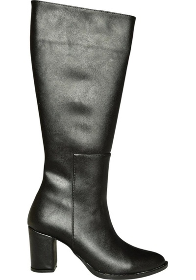 Fox Shoes V965012509 Siyah Kalın Topuklu Kadın Çizme Siyah-Suni Deri