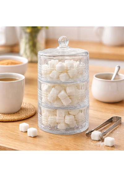 Home Collectıon Sdg1009c/g Chester Cam Kapaklı Şekerlik Ve Lokumluk 3katlı - 12'li Paket Diğer