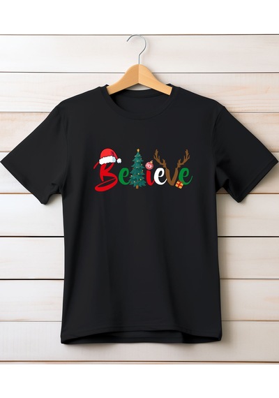 Aselinda Yeni Yıl,yılbaşı,believe Baskılı T-shirt Siyah