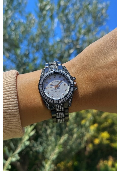 Taşlı Metal Kordon Takvimli Kadın Kol Saati Siyah/beyaz - 646846802 Rose Gold