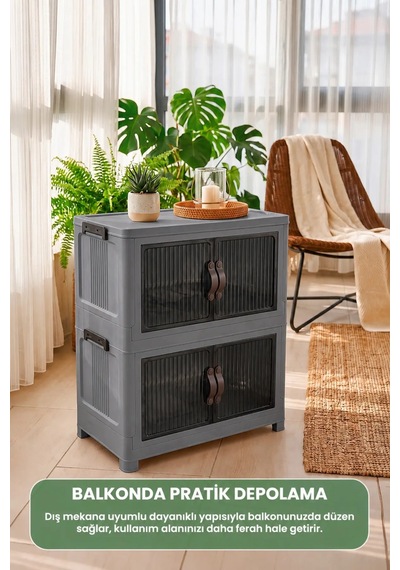 Evonıta 2 Katlı Portatif Dolap 80 Lt Geniş Hacimli Çok Amaçlı Organizer 49x30x59 Cm Gri