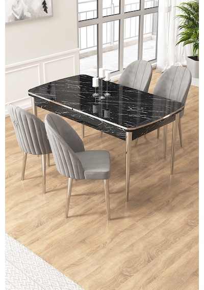 Canisa Edaf Serisi 80x132 Açılabilir Siyah Mermer Desen Mutfak Masa Takımı 4 Gri Sandalye Krom Detay Masa Siyah Mermer Desen Sandalye Gri Krom Ayak Canisa Edaf Serisi 80x132 Açılabilir Siyah Mermer Desen Mutfak Masa Takımı 4 Gri Sandalye Krom Detay Masa Siyah Mermer Desen Sandalye Gri Krom Ayak