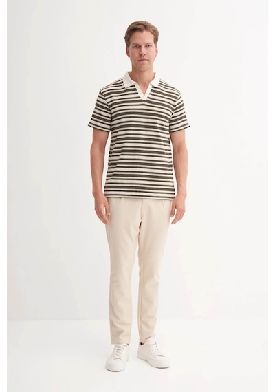 Cazador Regular Fit Örme Çizgili Yeşil Erkek Polo Yaka T-shirt 40330 Yeşil