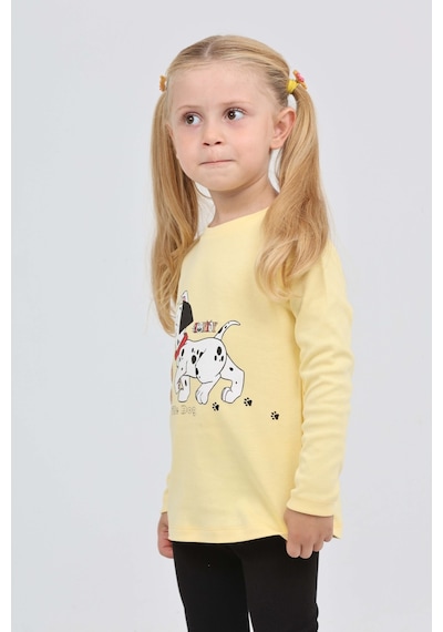 Toontoy Kız Çocuk Köpekli Ayı Baskılı Sweatshirt Açık Sarı