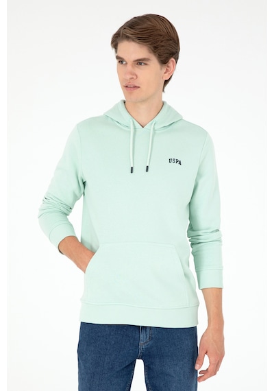 U.S. Polo Assn. Erkek Kapüşonlu Su Yeşili Basic Şardonlu Sweatshirt 50295176-VR048