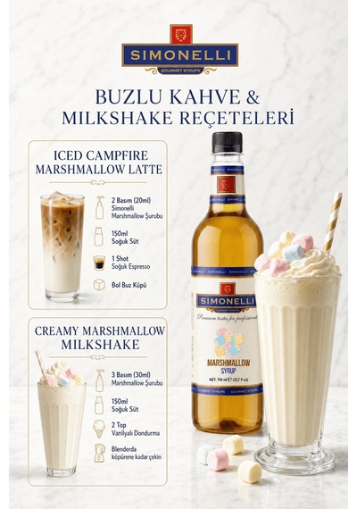 Simonelli Marshmallow Aromalı Kahve ve Kokteyl Şurubu 700 ML + Pompa