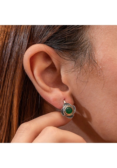 Gümüş Çiçek Desenli Otantik Kadın Küpe 14 MM-Gümüş