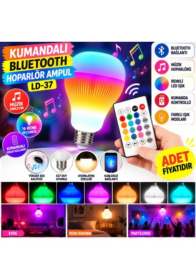 Kumandalı Bluetooth Hoparlör Ampul Ld-37 Adet  Standart