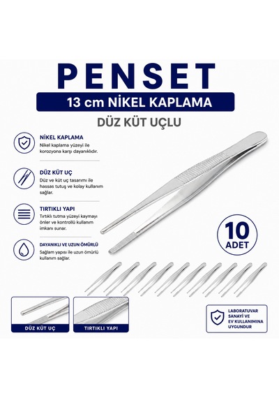 Penset Düz Küt Uçlu 13 Cm Nikel Kaplama 10 Adet