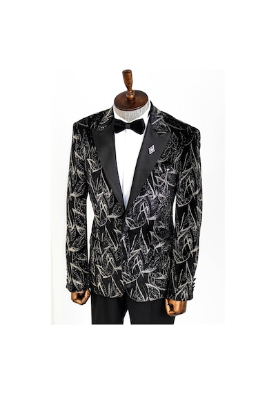 Wessi Slim Fit Simli Erkek Smokin Ceket - Siyah