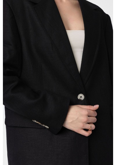 Antioch 100% Keten Kadın Blazer Ceket Siyah