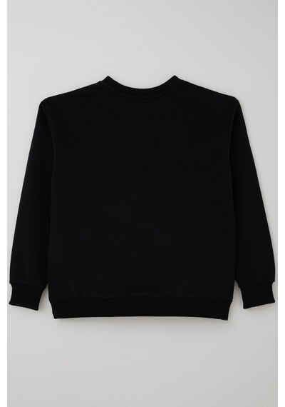 Breeze Kız Çocuk Sweatshirt Işıltılı Kalp Masalı İnci İşlemeli 9-14 Yaş, Siyah Siyah