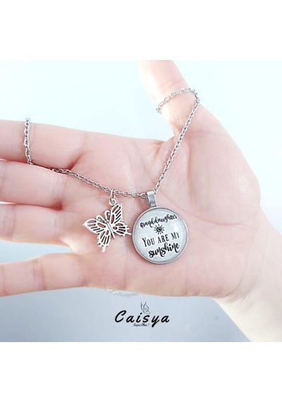Gün Işığımsın Yazılı Kelebekli Kolye Silver Gümüş