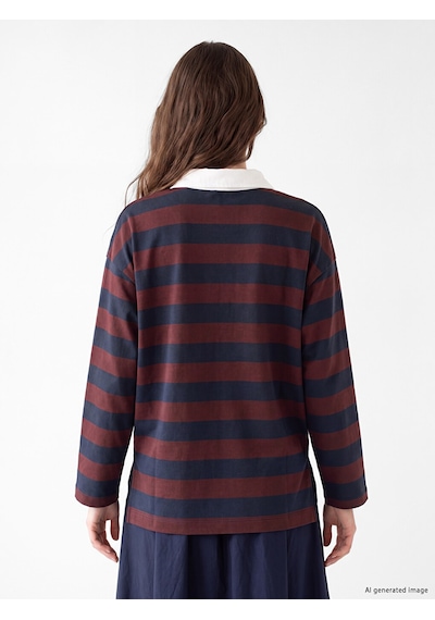 Lcw Modest Lacivert Polo Yaka Çizgili Kadın Sweatshirt Tunik