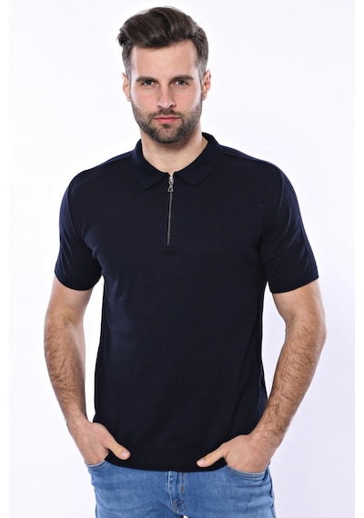 Yake Store Polo Yaka Lacivert Düz Örme Erkek T-shirt - Wessi - Lacivert siyah